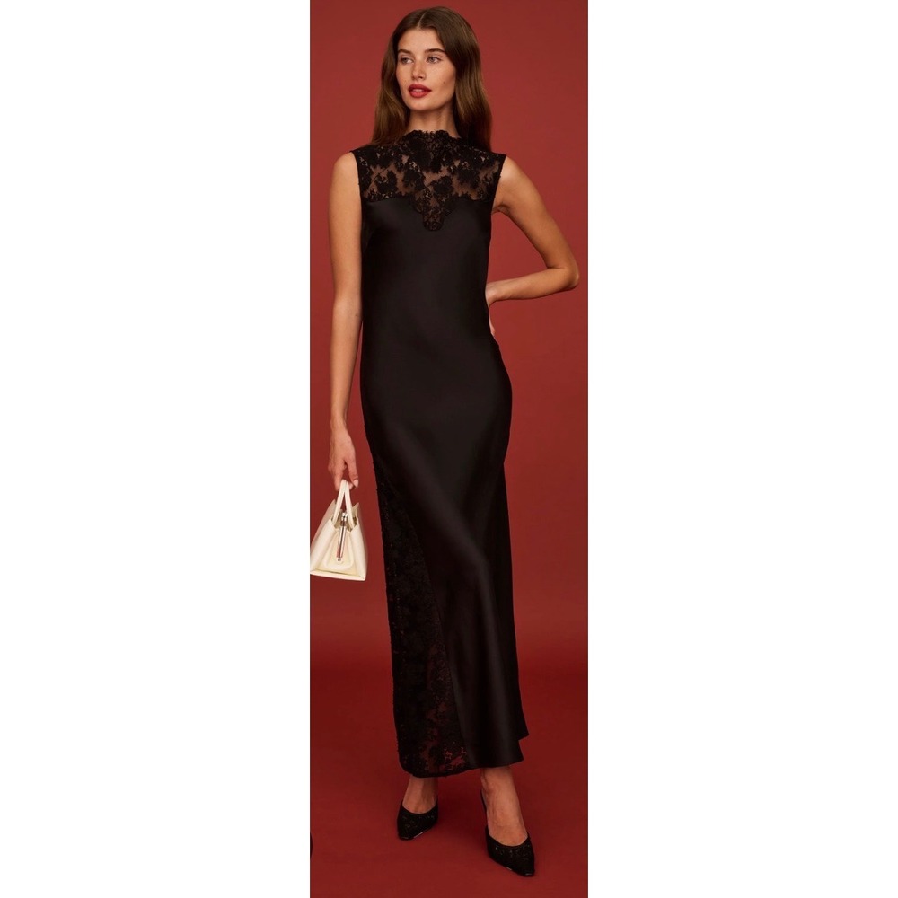 Few Moda o.p.t One Pretty Time Black Satin Lace Maxi Dress Size 4 NWT